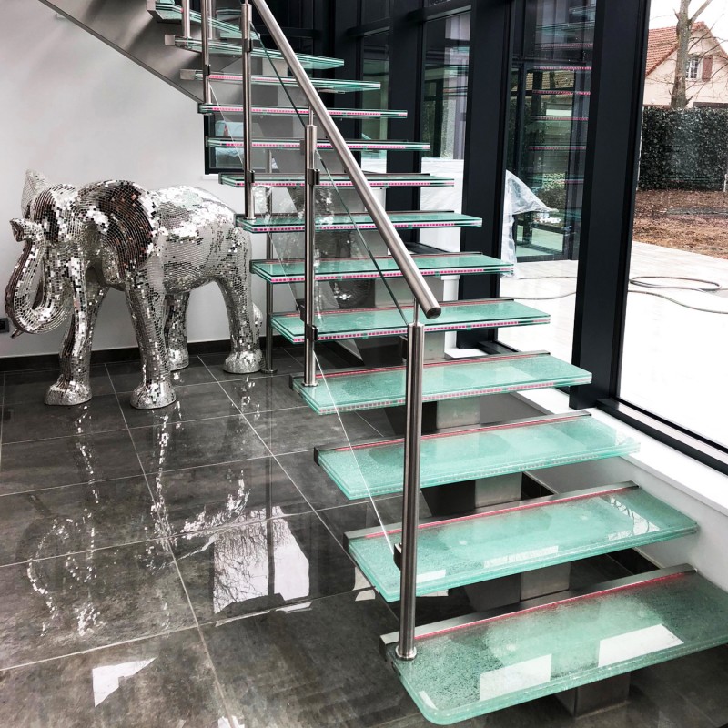 Glass and stainless steel design staircase